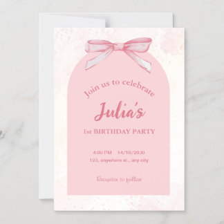 Pink 1st Birthday Party Invite Girl