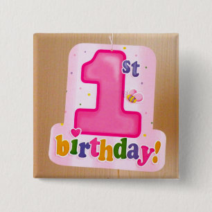 Pink 1st Birthday Tag on Door 15 Cm Square Badge