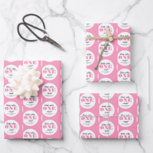 Pink 1st Birthday Wrapping Paper Sheet