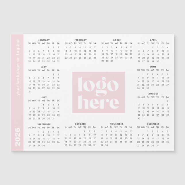 Pink 2026 Business Logo Magnetic Calendar (Front)