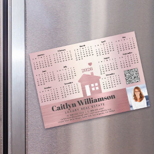 Pink 2026 Calendar Realtor Photo QR Code Magnet