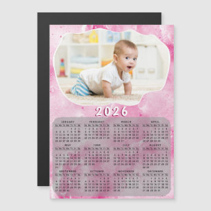 Pink 2026 Magnetic Calendar Custom Photo