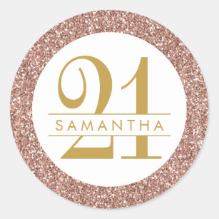 Pink 21st Birthday Personalised Rose Gold Glitter Classic Round Sticker