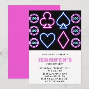 Pink 26th birthday invitations Casino theme Poker