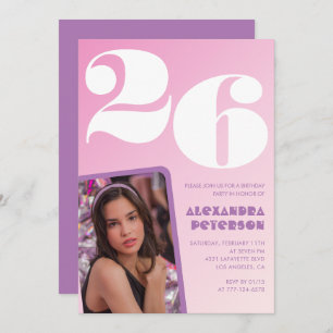 Pink 26th birthday invitations Retro Photo
