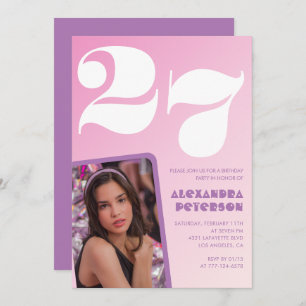 Pink 27th birthday invitations Retro Photo