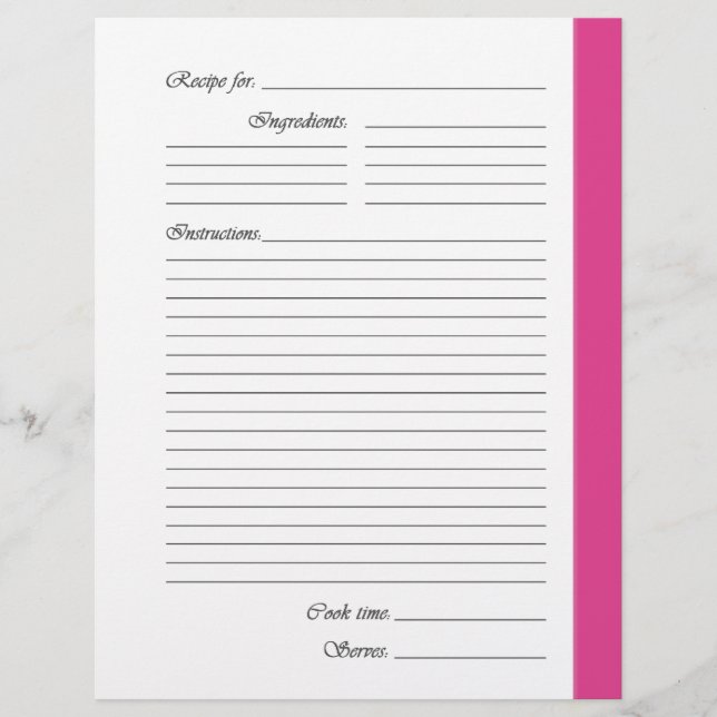 Pink 2-sided Recipe Pages (Front)