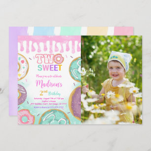 Pink 2nd Birthday Doughnut Party Photo Invitation