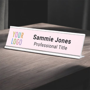 Pink 2x8 Desk Name Plate Company Logo Changeable
