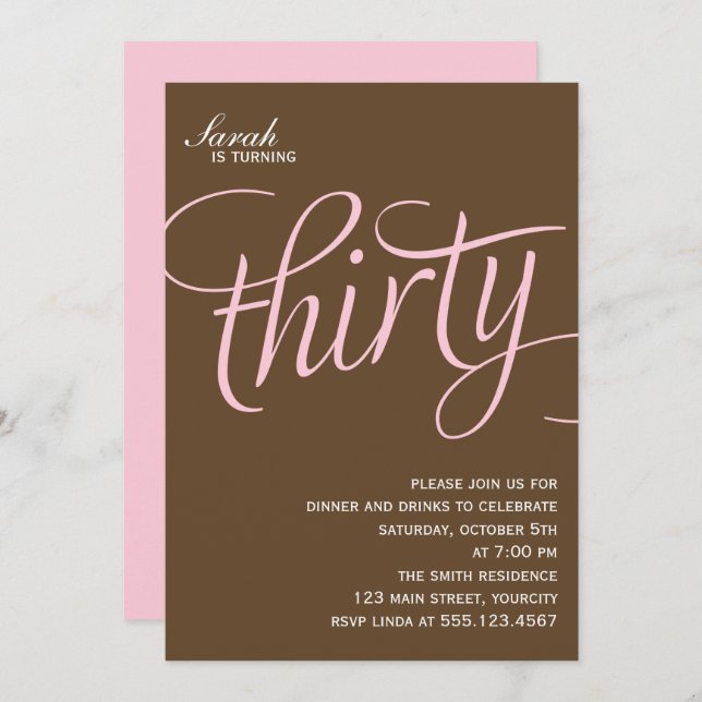Pink 30th Birthday Party Invitation (Front/Back)