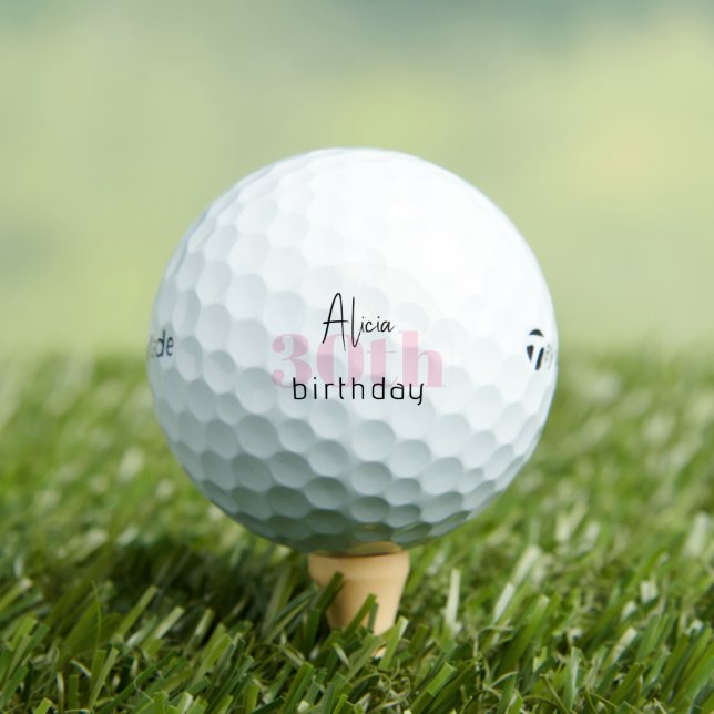 Pink 30th Birthday Personalised Taylor Made TP5 Golf Balls (Insitu Tee)