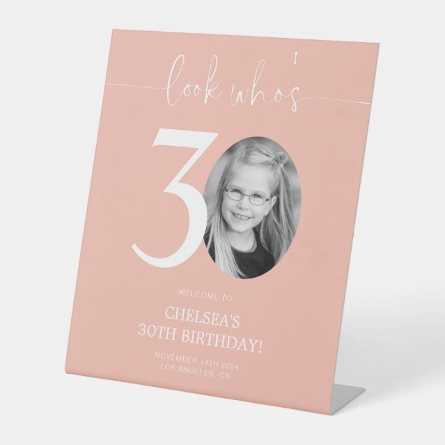 Pink 30th Birthday Welcome Sign | Look Who's 30 (Front)