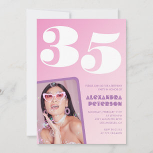 Pink 35th birthday invitations Retro Photo