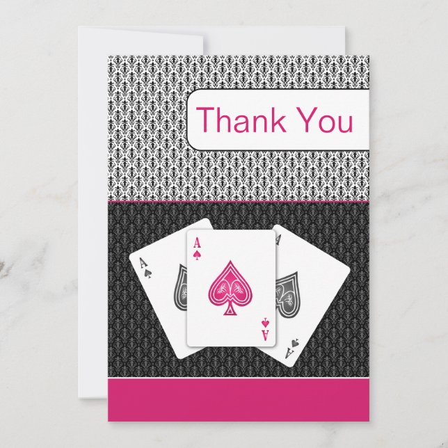 pink 3 aces vegas wedding Thank You cards (Front)