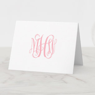 Pink 3 Initial Vine Script Monogram DIY BG Thank You Card