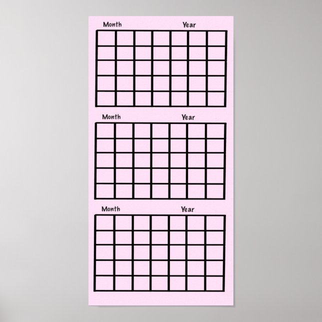 Pink 3 Month Calendar Poster (Front)