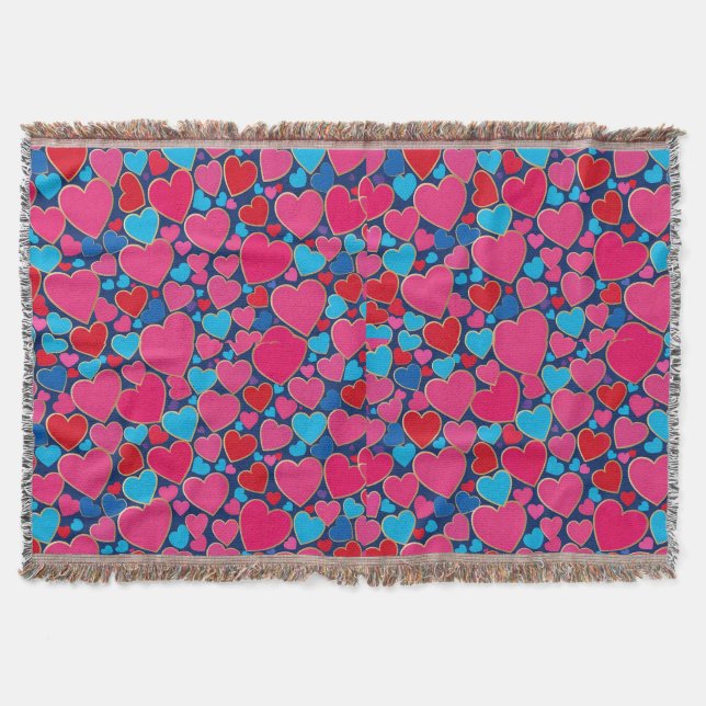 PInk 3d hearts Throw Blanket (Front)