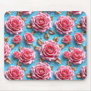 Pink 3d roses mouse pad