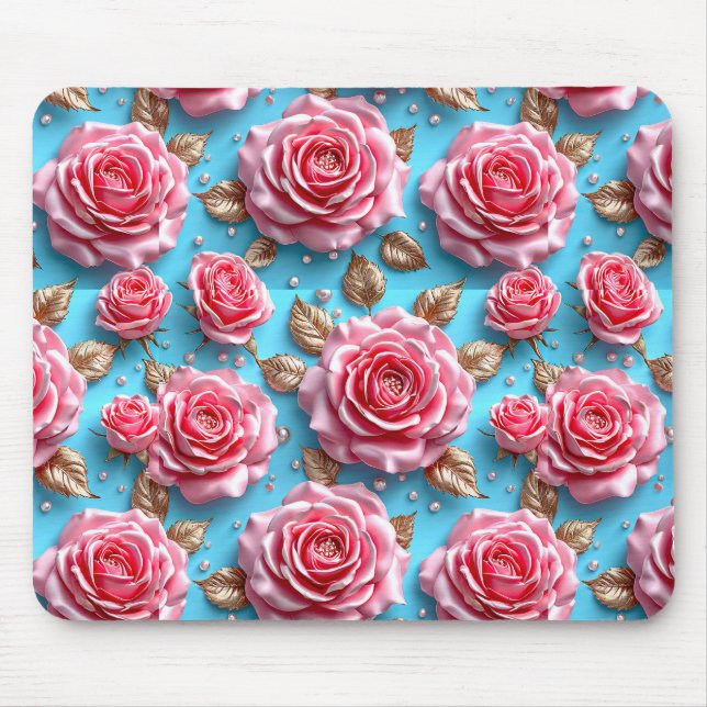 Pink 3d roses mouse pad (Front)