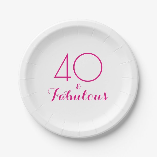 Pink 40 and Fabulous Typography Party Plates (Front)