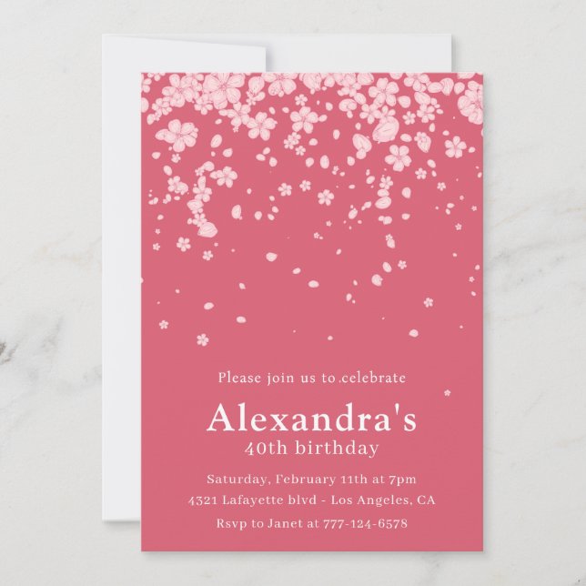 Pink 40th birthday invitations Boho Floral (Front)