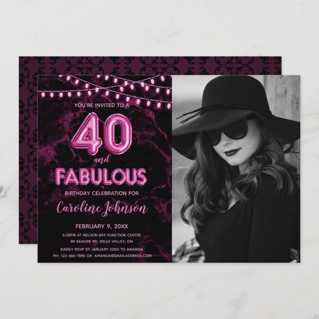 Pink 40th Birthday Party  - 40 & Fabulous Invitation (Front/Back)