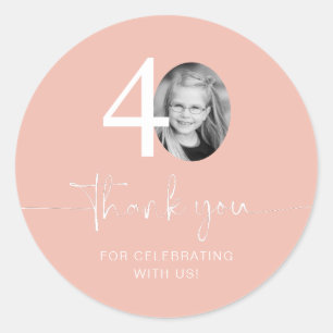Pink 40th Birthday Thank You Classic Round Sticker