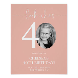 Pink 40th Birthday Welcome Sign   Look Who's 40