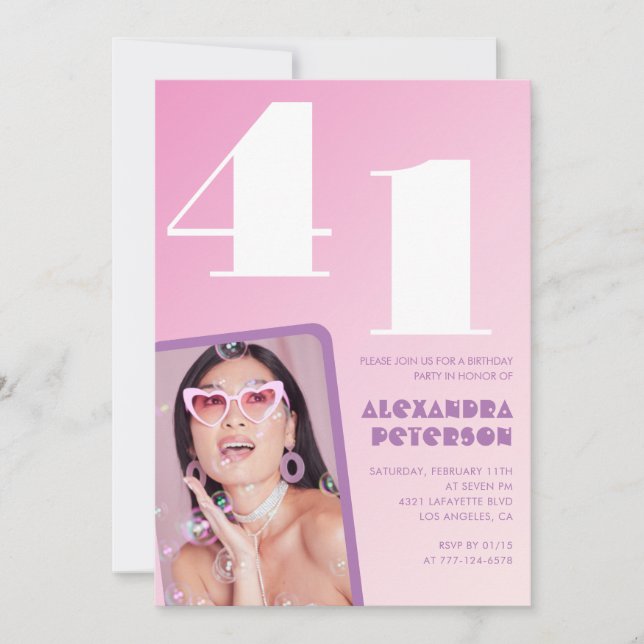 Pink 41st birthday invitations Retro Photo (Front)