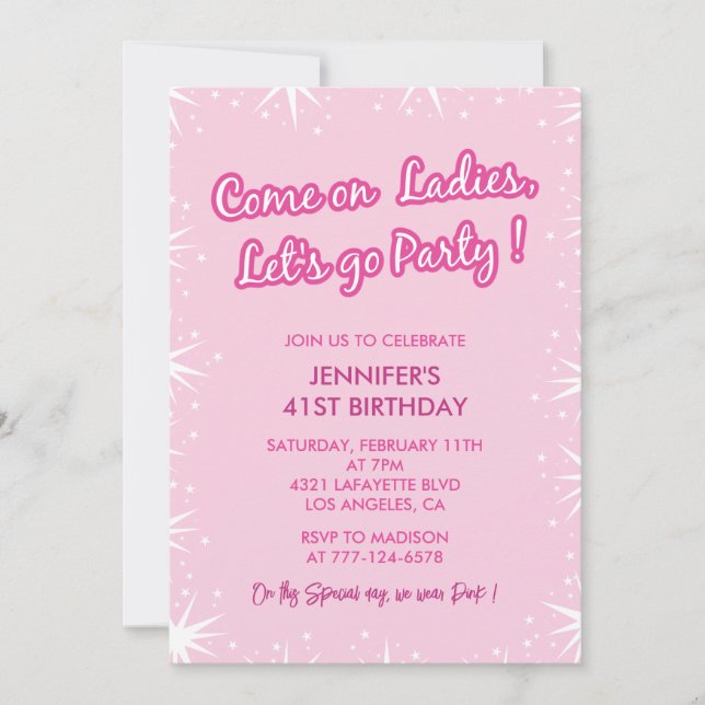 Pink 41st birthday invitations Trendy Sparkle (Front)