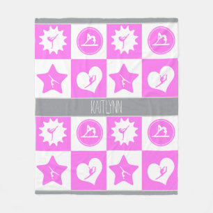 Pink 4 Squares Gymnastics with Monogram Fleece Blanket