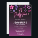 Pink 4th birthday invitations for her kids Neon<br><div class="desc">Pink 4th birthday invitations for her Modern Neon Light</div>