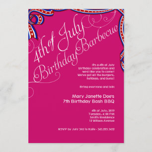 Pink 4th of July BBQ Birthday Party Invitation