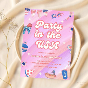 Pink 4th Of July Birthday All American Girl Invitation