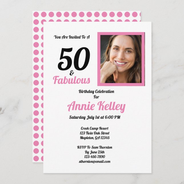 Pink 50 and Fabulous 50th Birthday Party Invitation (Front/Back)