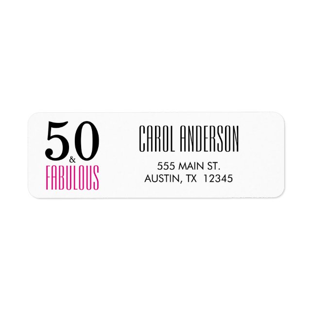Pink 50 and Fabulous 50th Birthday Return Address Label (Front)