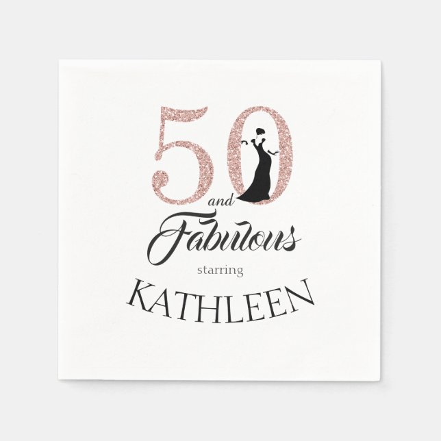 Pink 50 and Fabulous Birthday Party Custom Name Napkin (Front)