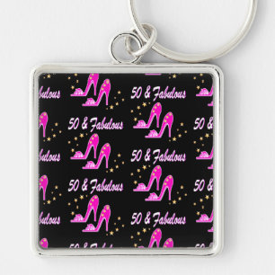 PINK 50 AND FABULOUS BIRTHDAY SHOE DESIGN KEY RING