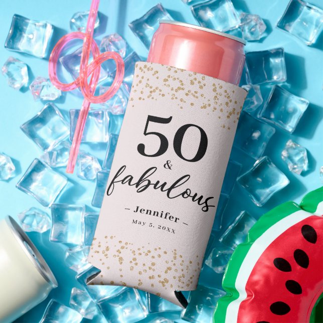 Pink 50 and Fabulous Confetti Birthday Seltzer Can Cooler (In Situ Summer)