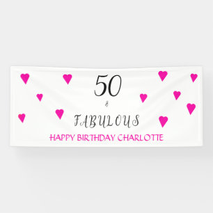 Pink 50 and fabulous hearts 50th birthday party ba banner