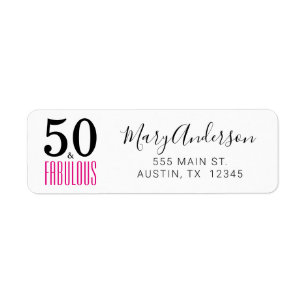 Pink 50 Fabulous Birthday Script Return Address Return Address Label