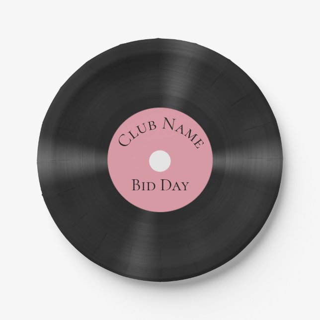 Pink 50's Style LP Record Custom Paper Plates (Front)