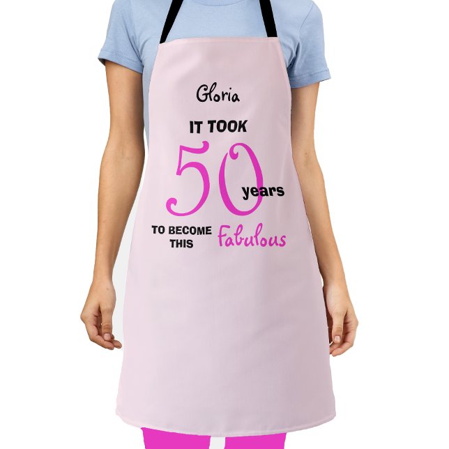 Pink 50th Birthday Fabulous with Name Apron (Creator Uploaded)
