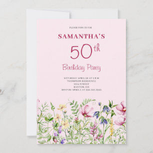 Pink 50th Birthday Floral Invitation