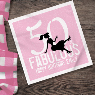 Pink 50th Birthday Girly Typography Custom Napkin