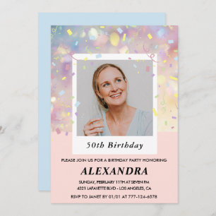 Pink 50th birthday invitations Confetti Photo 