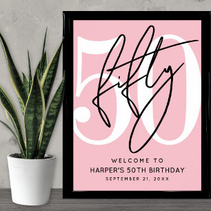 Pink 50th Birthday Party Welcome Sign