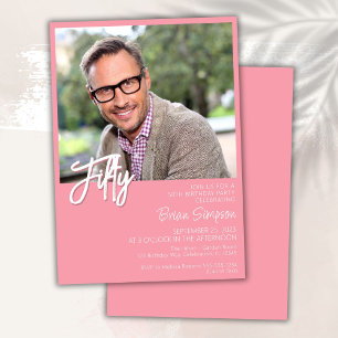 Pink 50th Birthday Photo Invitation