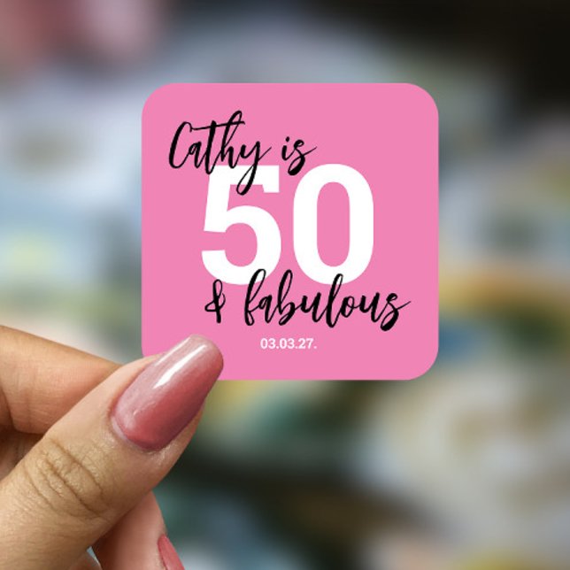 Pink 50th birthday Square Sticker (Creator Uploaded)