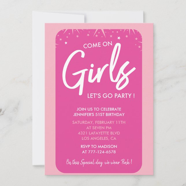 Pink 51st birthday invitations Girl Trendy Girly (Front)